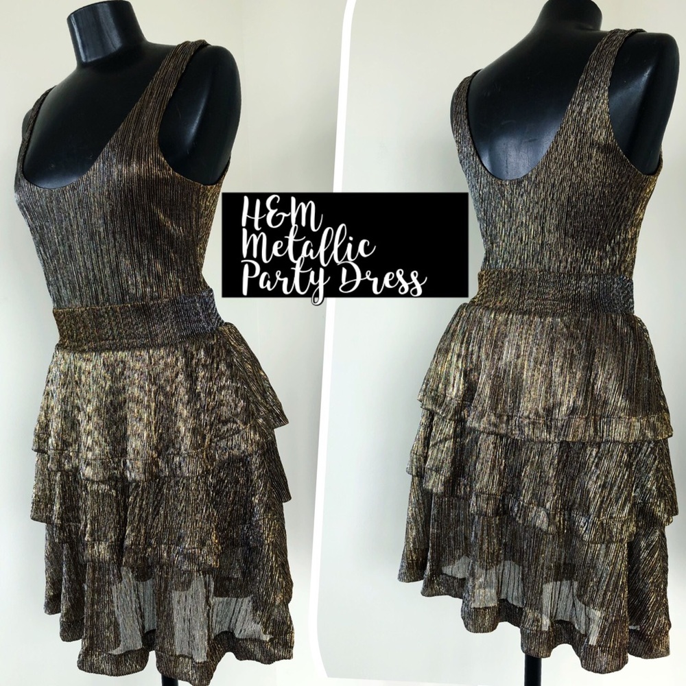 H&M Metallic Gold Ruffle Party Dress